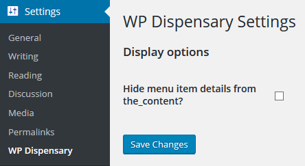 WP Dispensary menu settings screenshot