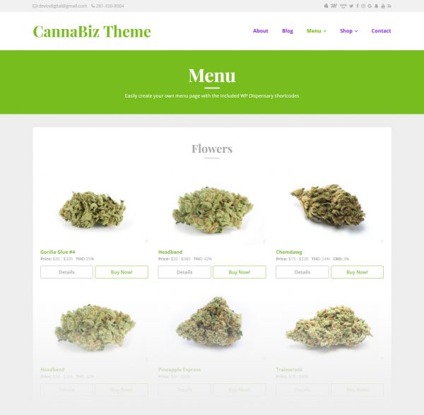 CannaBiz WordPress theme - WP Dispensary menu display