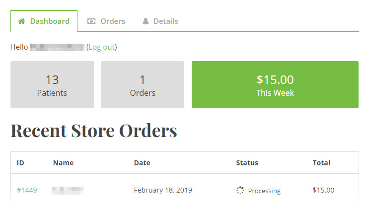 WP Dispensary's eCommerce Account Page Example
